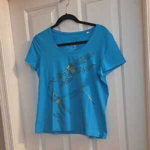 Chico's Blue Dragonfly Sequin Relaxed Tee Medium